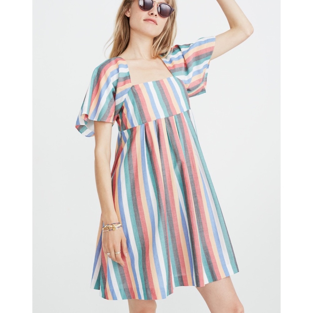 Madewell Square Neck Mini Dress In Festival Stripe